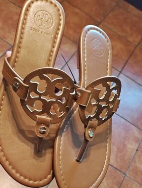 Tory Burch Tan Logo Thong Sandals